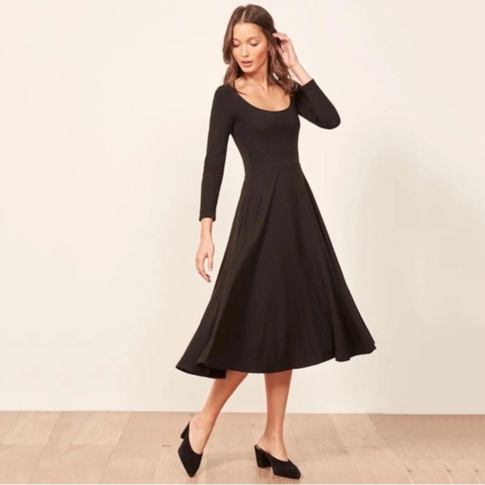 Reformation Lou Black Long Sleeve Dress